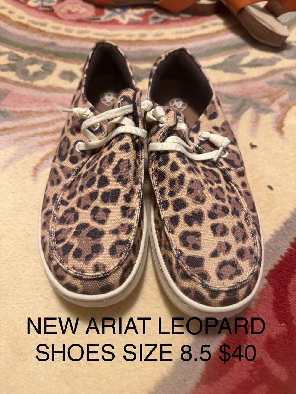 Ariat Leopard Print Canvas Lace-Up Shoes - Beige and Black